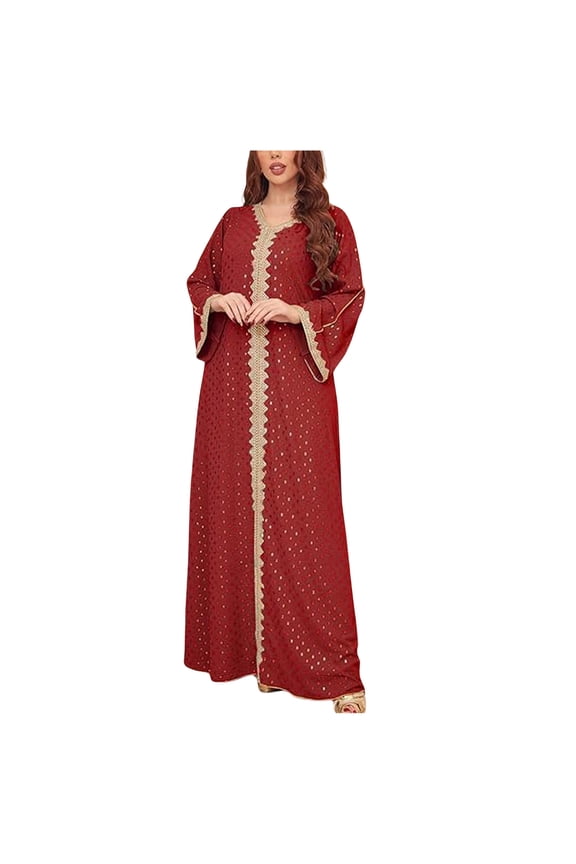 Elegant Lady's Gold Stamped Dubai Gown for Women Robes - Fashion Statement in Sleepwear,Size 2XL