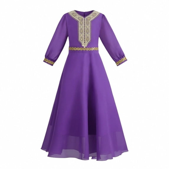 HNMKIU Elegant Long Sleeve Girls Party Dress Lavish Gown With Decorative Sash For Occasions Purple,12-13 Years
