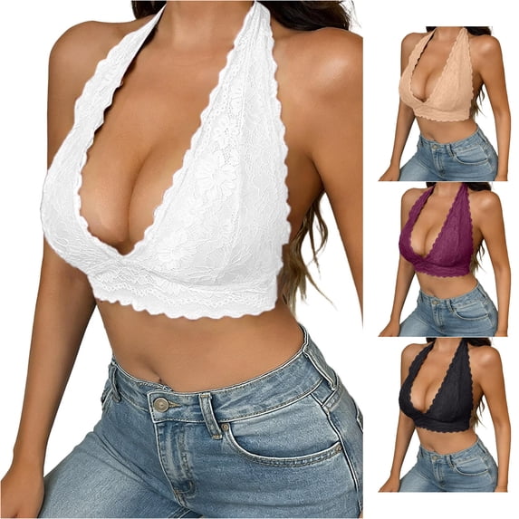 HNMKIU Elegant Neck Lace Bra For Solid Color Comfortable Underwire Everyday Wear White - XXL