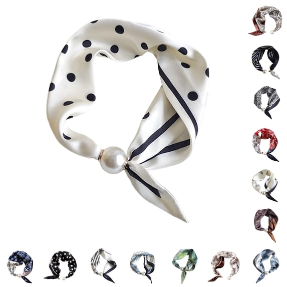 HNMKIU Elegant Pearl Necklace Closure Scarf Fashion Pendant Choker Neckwear Versatile Silk Scarves ,White1