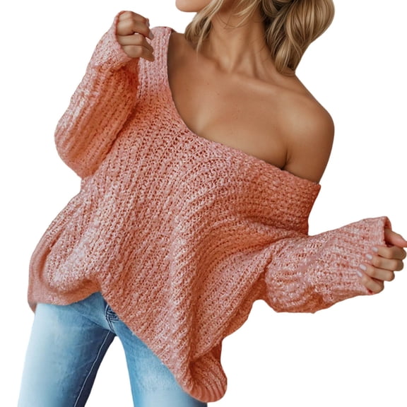 HNMKIU Elegant Pullover Sweaters for Women Long Sleeve Casual Knit Top with Bow Detail Soft Comfortable Solid Color for Women Pink,XL