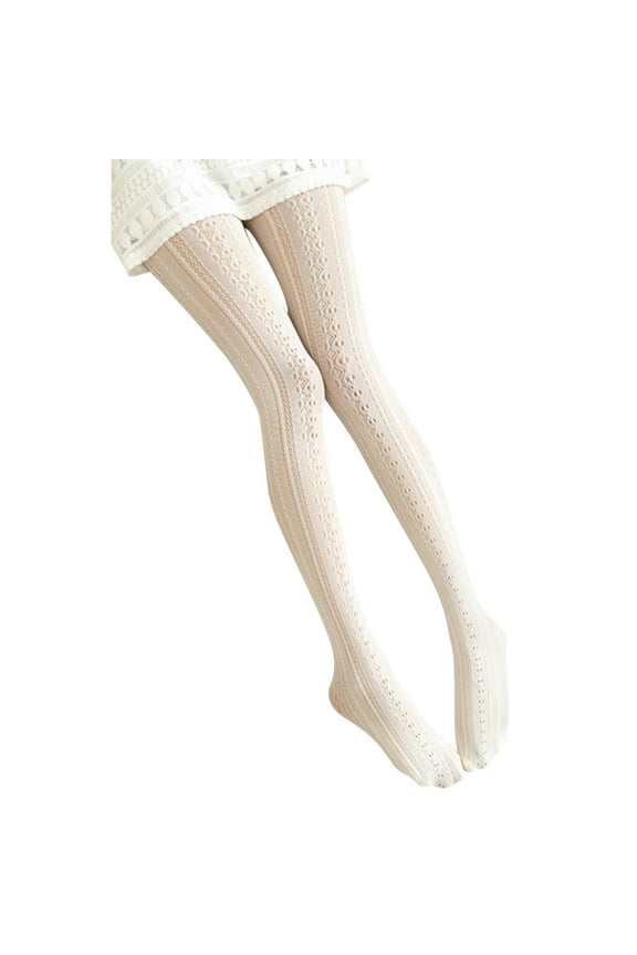 Elegant Retro Lace Carved Sheer Pantyhose Transparent Slim Fit Hollow Design Women's Fashion Tights Stockings White,One Size