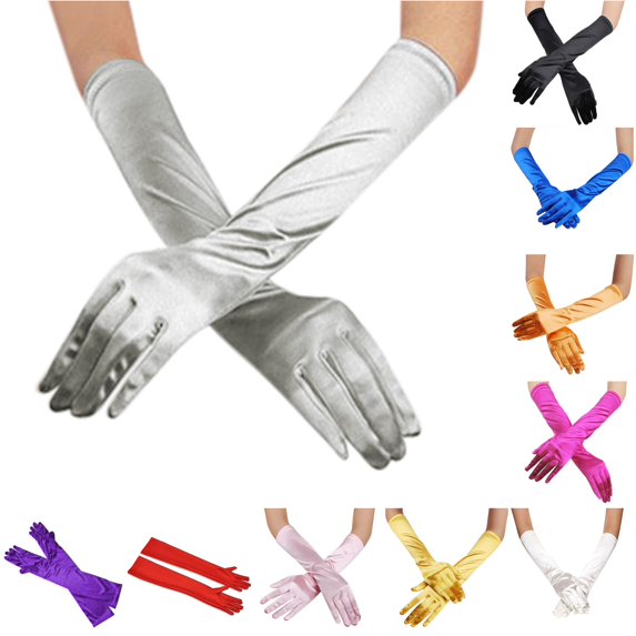 HNMKIU Elegant Satin Opera Gloves for Women Bridal Wedding Party Long Evening Formal Accessory Grey - One Size