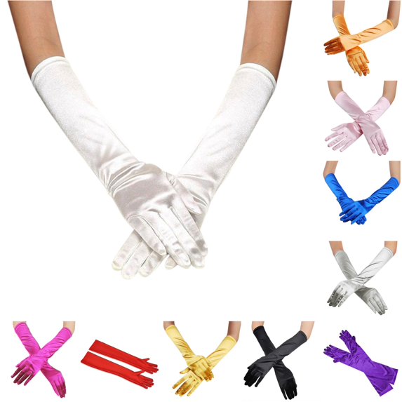 HNMKIU Elegant Satin Opera Gloves for Women Bridal Wedding Party Long Evening Formal Accessory White - One Size