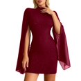 thumbnail image 1 of HNMKIU Elegant Sequin Tight High Neck Short Evening Mini Dress for Party 02_Red，M, 1 of 5