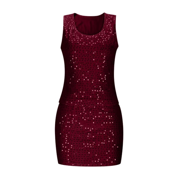 HNMKIU Elegant Sequin Two Piece Outfits for Women with Crop Top and Bodycon Mini Skirt Skirts for Evening Wear and Party Z01_RD1,M