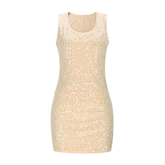 HNMKIU Elegant Sequin Two Piece Outfits for Women with Crop Top and Bodycon Mini Skirt Skirts for Evening Wear and Party Z01_Rose Gold,XL