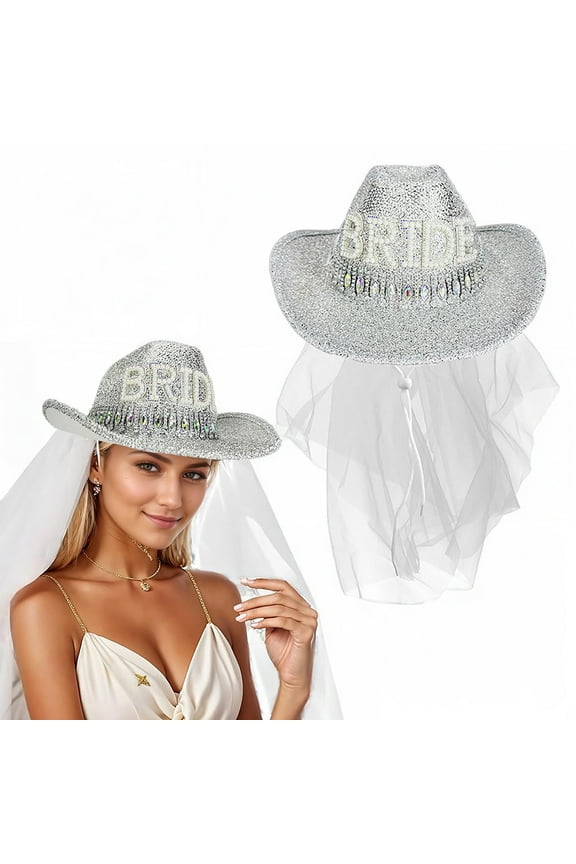 Elegant Silver Western Cowboy Hat for Bride to Be Wedding Celebrations and Themed Party Events Silver,One Size