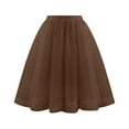 thumbnail image 1 of HNMKIU Elegant Waist Pleated Mesh Drape Midi A-Line Skirt for Women Soft Flowy Large Size Feminine Attire Coffee,XL, 1 of 2