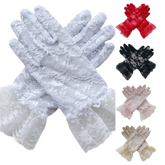 HNMKIU Elegant White Lace Gloves for Girls Tea Party Formal Wedding Halloween Children Ages 7-12 Kids Mittens Accessory White - 21*8cm