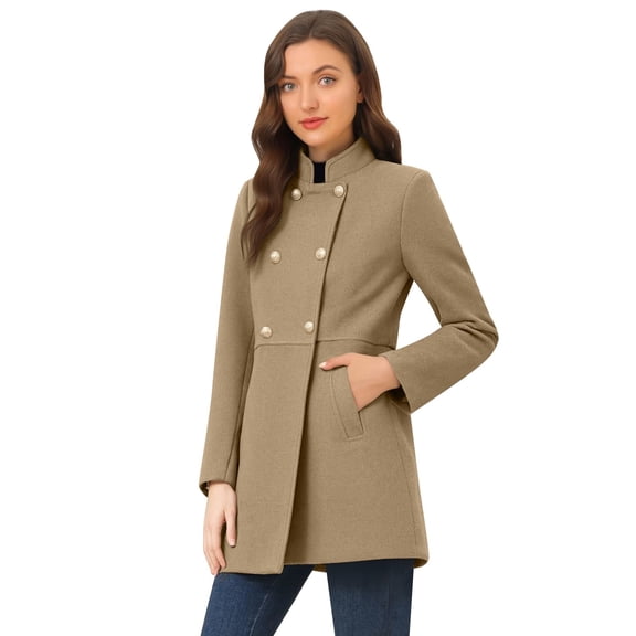 HNMKIU Elegant Winter Double Stand Collar Slim Trench Coat Long Sleeve Overcoat Trench Coat Women Fashionable Outerwear for Dressy and Casual Occasions Green,XS