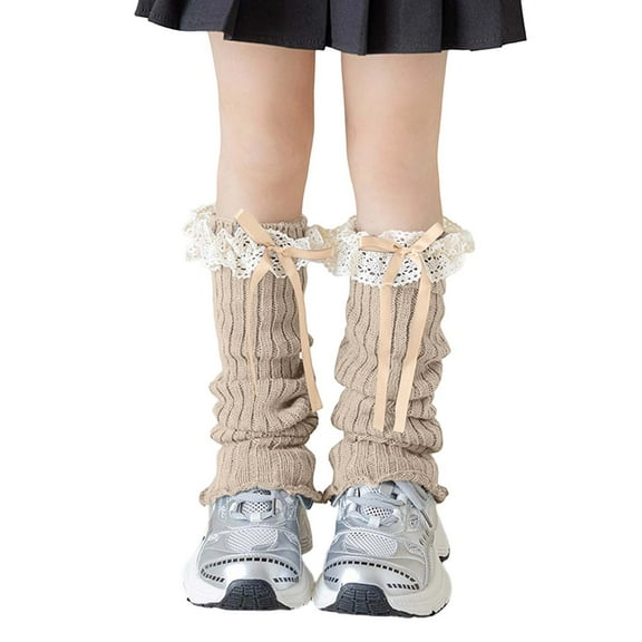 HNMKIU Elegant Winter Leg Warmers Knitted Ballet Style Long Girls Socks with Bow Design Soft Warm Comfortable for Daily Wear and Outfits for Toddlers and Children 03_Khaki,One Size