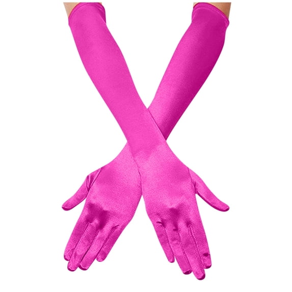 HNMKIU Elegant Women's 1920s Style Elbow Length Satin Opera Dance Bridal Gloves with Finger Hot Pink,One Size