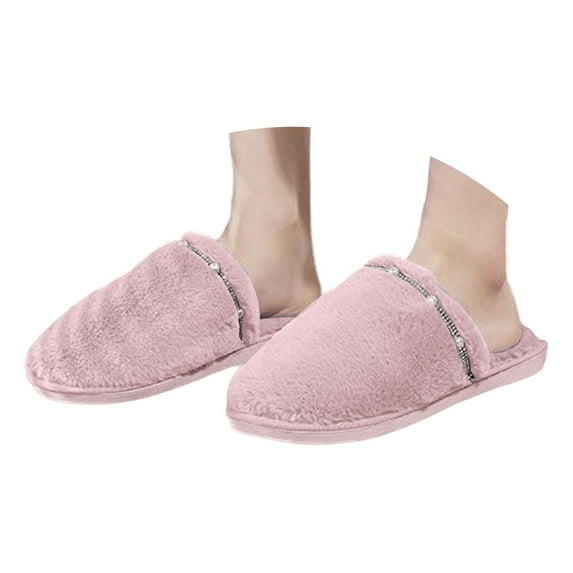 HNMKIU Elegant Women's Cozy Home Slippers Warm Flat Scuff with Rhinestone Detail for Autumn Winter Relaxation Z01_Pink,6.5