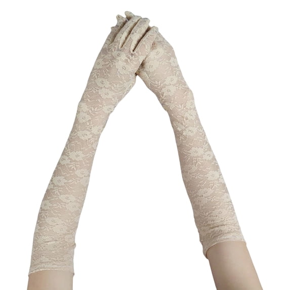 HNMKIU Elegant Women's Long Lace Evening Gloves Stretch Mesh Style Formal Wear Accessory for Beige,One Size