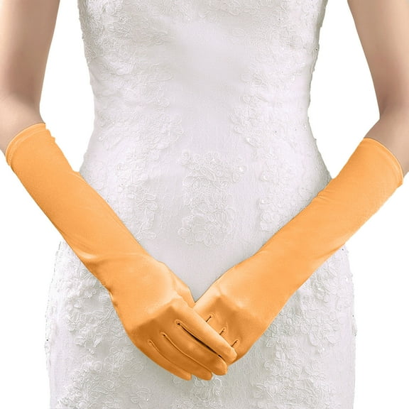 HNMKIU Elegant Women's Satin Evening Gloves for Wedding Celebration and Formal Gala Events Yellow,One Size