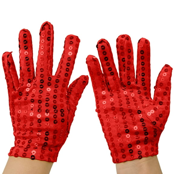 HNMKIU Elegant Women's Sequin Gloves for Stage Performance Party Dress Evening Showbiz Event Accessory Red,One Size