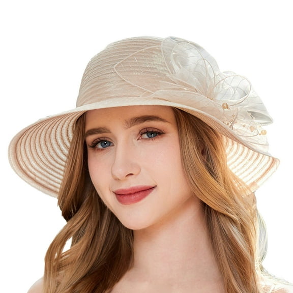 HNMKIU Elegant Women's Summer Wide Brim Sun Hat for and Beach Style Beige,M