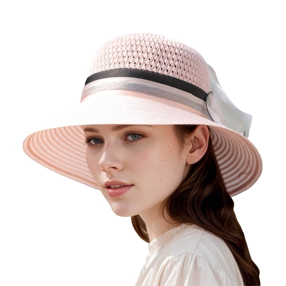HNMKIU Elegant Women's Wide Brim Sun Hat for Summer Outdoor Wedding Tea Party and Events Pink,M