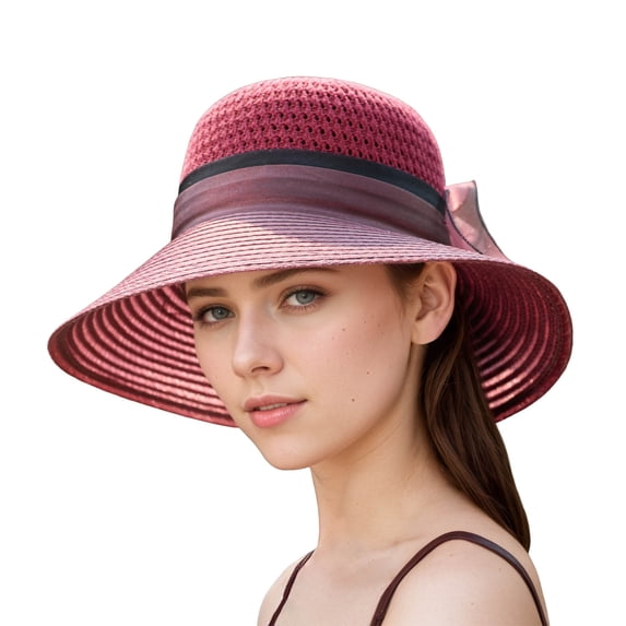 HNMKIU Elegant Women's Wide Brim Sun Hat for Summer Outdoor Wedding Tea Party and Events Red,M