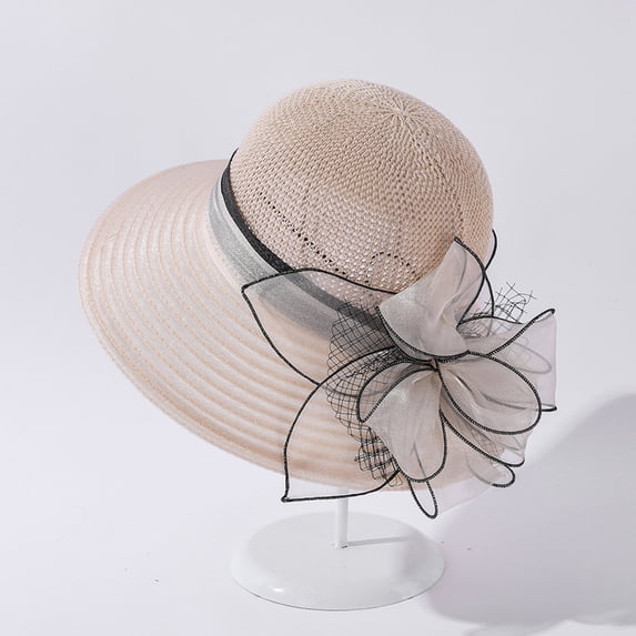 HNMKIU Elegant Women's Wide Brim Sun Hat for Summer Wedding Tea Party and Outdoor Occasions Beige,One Size