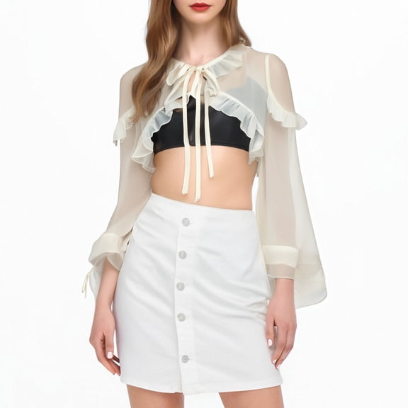 HNMKIU Elegant Womens Gothic Slim Fit Dress Shawl Vest Chiffon Long Sleeve Fashion for Modern Occasions Beige,One Size