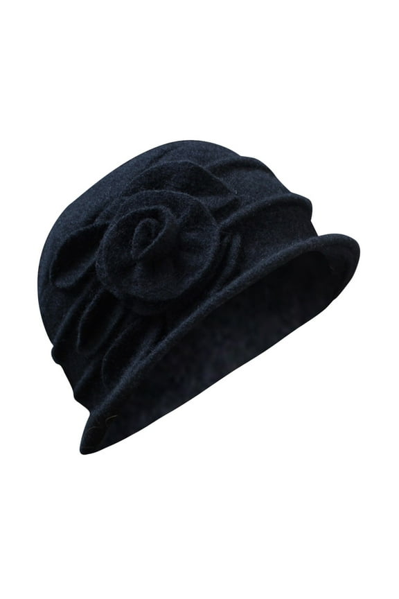 Elegant Wool Bucket Hat for Women - Stylish Cloche Design for Winter - Fashionable Baseball Cap with Flower Details