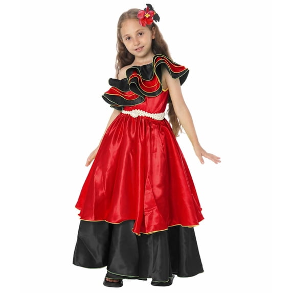 HNMKIU Ethnic Brazilian Style Girls Dress for Carnival and Stage Performance Red,9-10 Years