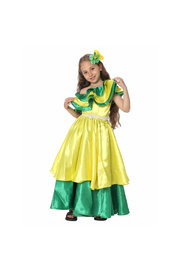 Ethnic Brazilian Style Girls Dress for Carnival and Stage Performance Yellow,5-6 Years