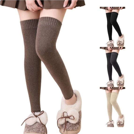 HNMKIU Extra Long Thermal Leg Warmers Lined Thigh High Socks Winter Warm Knee Covers Coffee - One Size