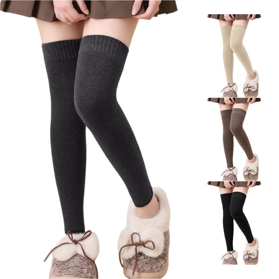 HNMKIU Extra Long Thermal Leg Warmers Lined Thigh High Socks Winter Warm Knee Covers Grey - One Size