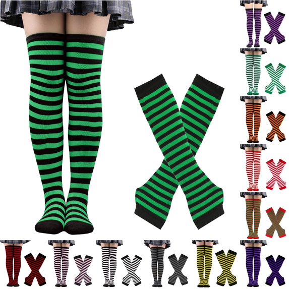 HNMKIU Extra Long Thigh High Socks With Matching Fingerless Gloves Cozy Thermal Knit For Winter Daily Casual Party Cosplay Accessory Dark Green - One Size