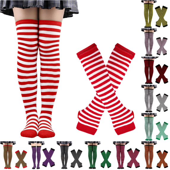 HNMKIU Extra Long Thigh High Socks With Matching Fingerless Gloves Cozy Thermal Knit For Winter Daily Casual Party Cosplay Accessory Watermelon Red - One Size