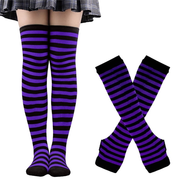 HNMKIU Extra Long Thigh High Socks and Matching Thermal Knit Set for Winter Warmth and Cozy Comfort Dark Purple,One Size