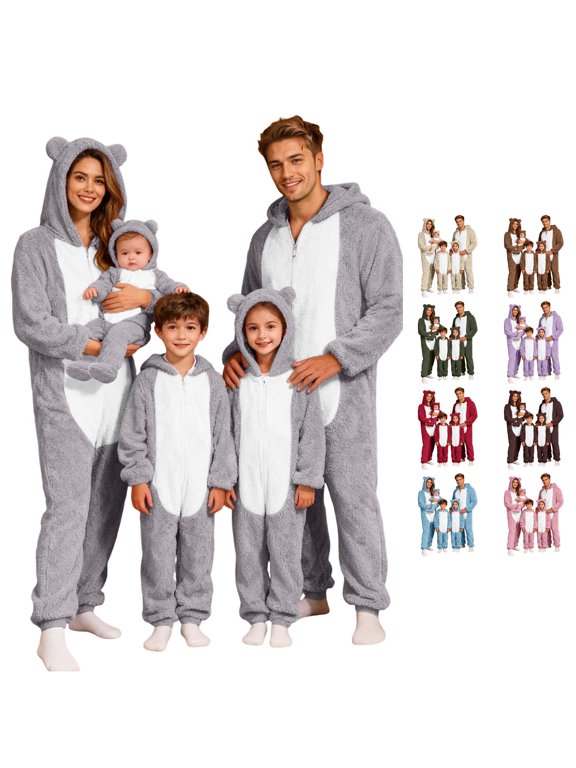 Family Matching Hooded Pajamas Adult Kids Cozy Loungewear Outfits Holiday Photoshoot Winter Sleepwear