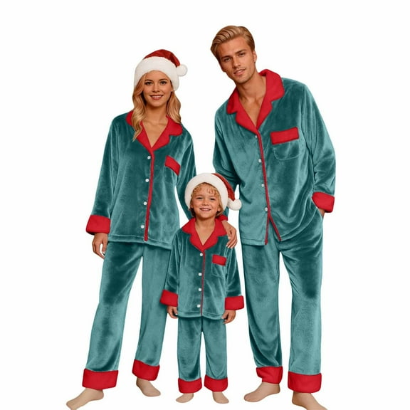 HNMKIU Christmas Pajamas Family Matching Holiday Long Sleeve Sleepwear Cozy Loungewear for Kid Dark Green，Kid_3-4 Years