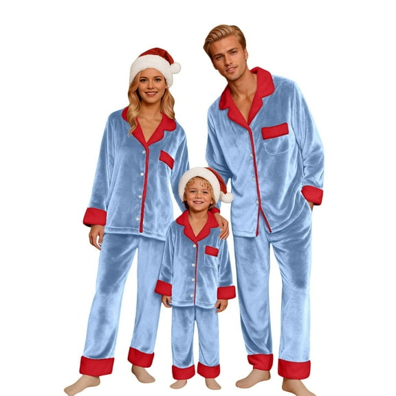 HNMKIU Family Christmas Pajamas Long Sleeve Matching Holiday Sleepwear Outfits for Kid Sky Blue，Kid_13-14 Years