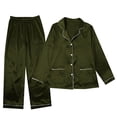 thumbnail image 1 of HNMKIU Family Matching Pajamas Long Sleeve Satin Silk Like Sleepwear Holiday Party Pajama Set for Kid Army Green，Kid_9-10 Years, 1 of 2