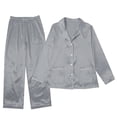 thumbnail image 1 of HNMKIU Family Matching Pajamas Long Sleeve Satin Silk Like Sleepwear Holiday Party Pajama Set for Kid Grey，Kid_13-14 Years, 1 of 2