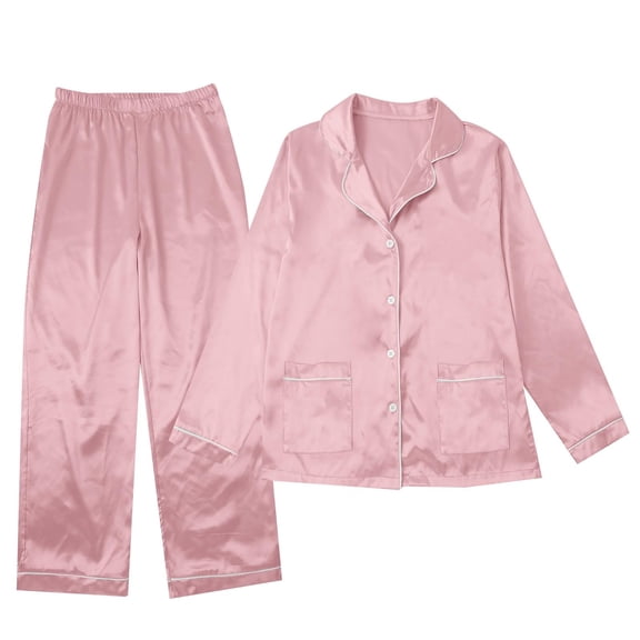 HNMKIU Family Matching Pajamas Long Sleeve Satin Silk Like Sleepwear Holiday Party Pajama Set for Kid Light Pink,Kid_5-6 Years