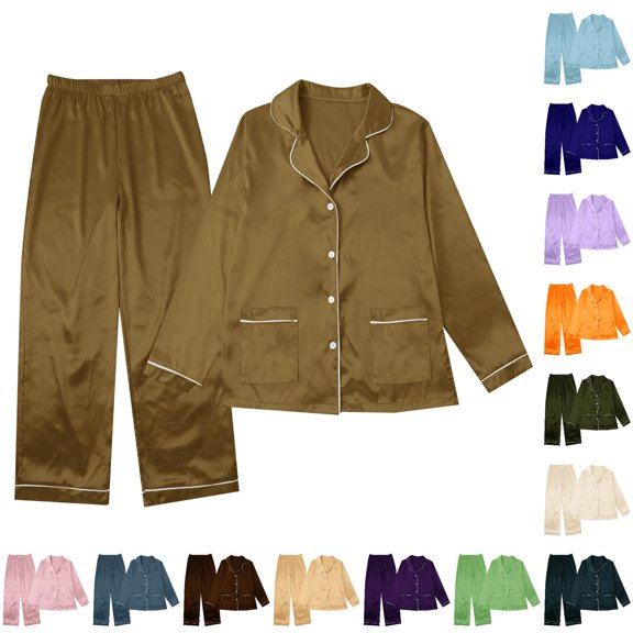 HNMKIU Family Matching Pajamas Satin Silk Sleepwear For Parents Kids Holiday Party Outfit