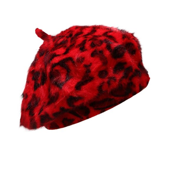 HNMKIU Fashion Beret for Women Elegant Leopard Print Painter Hat Cozy Winter Knit Cap Red,M