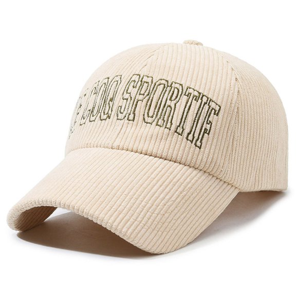 HNMKIU Fashion Embroidered Corduroy Sun Visor Cap for Couples Unisex Adjustable Baseball Hat with Alphabet Design Beige,One Size
