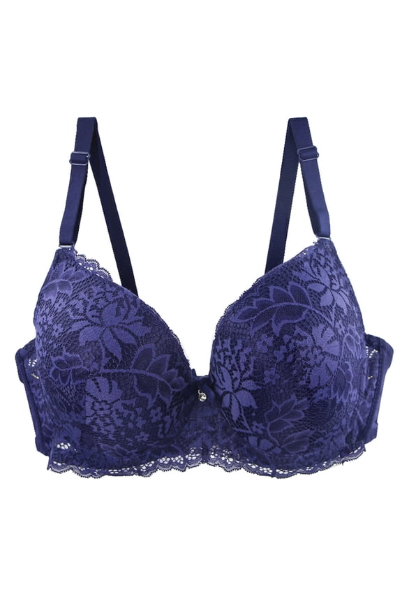 Fashion Female Lace Printed Coloured Bra Elastic Underwear Bras for Women French Style All Over Lace 3-Blue,95C