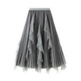 thumbnail image 1 of HNMKIU Fashion High Waist Ruffle Hem Sheer Panel Pleated Midi Skirt Full Swing Design Party Wear Dressy Occasion Outfit Grey，One Size, 1 of 2
