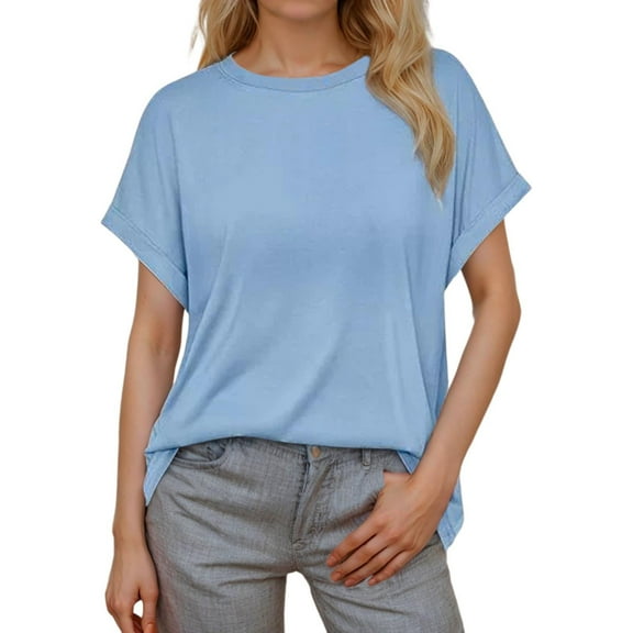 HNMKIU Fashion Pullover Sweaters for Women Soft Knit Top Long Sleeve Casual Crewneck Irregular Design Cozy Winter for Women Light Blue,S