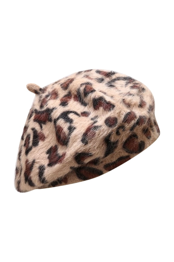 Fashionable Ladies Beret Hat with Elegant Leopard Print Design for Warm Winter Style Coffee,One Size