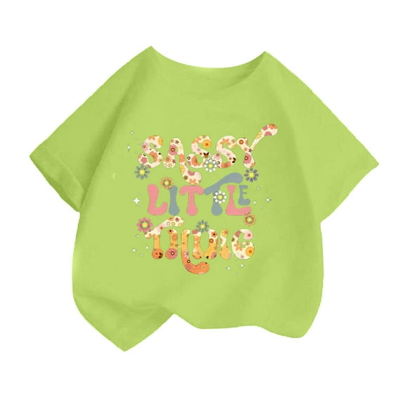 HNMKIU Fashionable Summer Casual Round Neck Short Sleeve Tee for Girls Comfortable Loose Fit Printed T-Shirt Top Light Green,2-4 Years