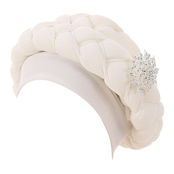 HNMKIU Fashionable Women's Beaded Braid Beret Hat with Ruffle Detail and Satin Lined Interior for Versatile Styling White,One Size