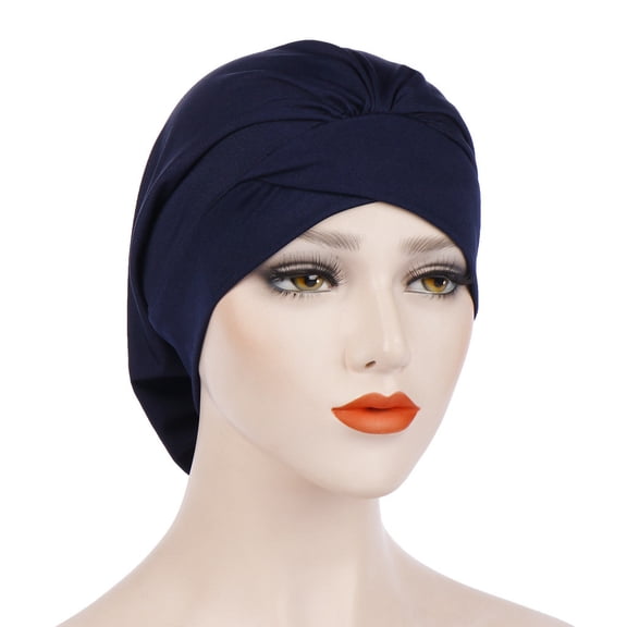 HNMKIU Fashionable Women's Ruffle Turban Wrap Hat Stylish Baseball Cap for Everyday Wear Navy,One Size